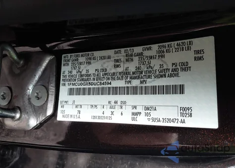 2013 Ford Escape Se z USA, uszkodzony, nr VIN 1FMCU0GX5DUC84594